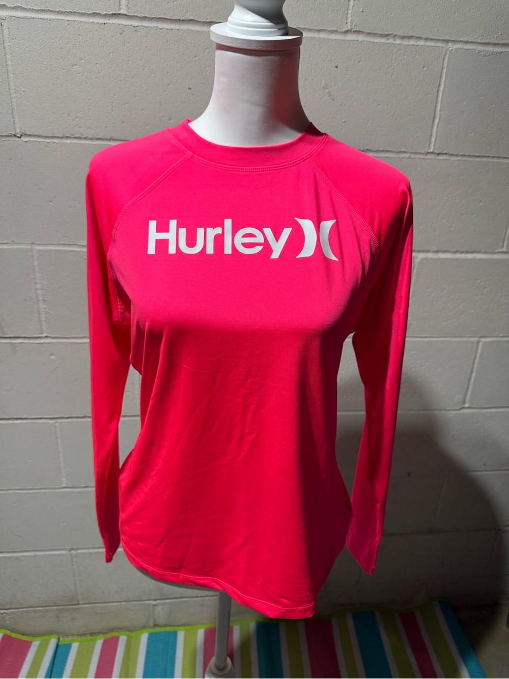Hurley Bright Pink Long Sleeve Logo Rash Guard